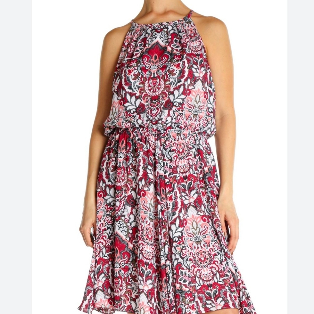 Banana Republic White Paisley Bohemian Fit & Flare Dress Size XS.